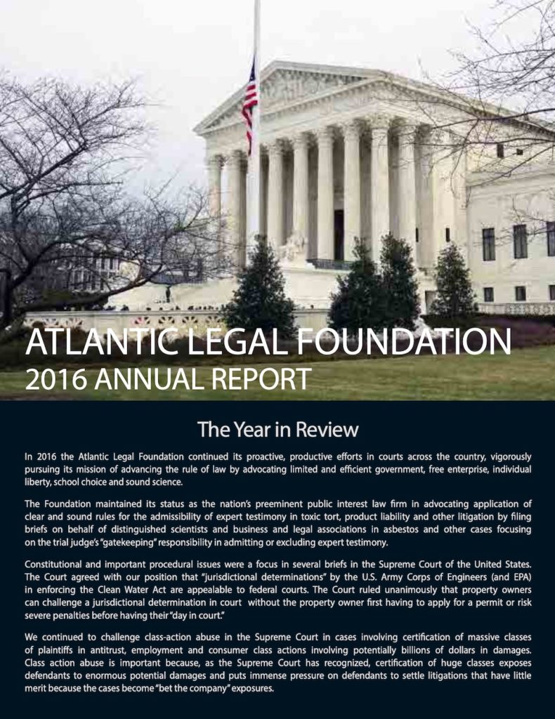 Cover of 2016 Annual Report - Atlantic Legal Foundation