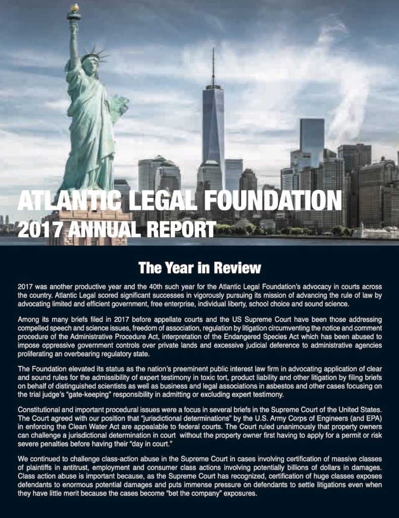 Cover of 2017 Annual Report - Atlantic Legal Foundation