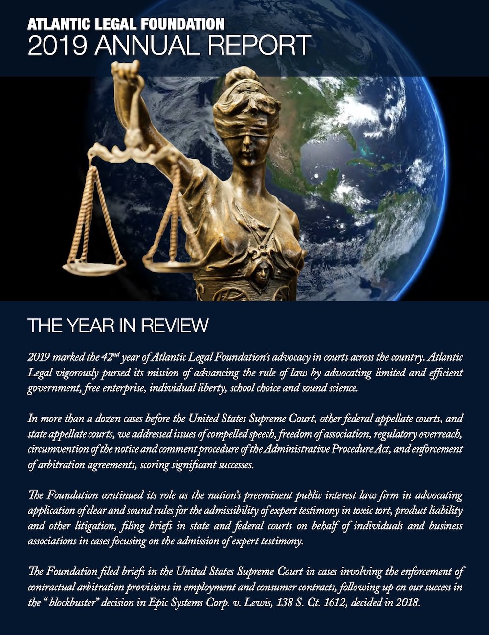 Cover of 2019 Annual Report - Atlantic Legal Foundation