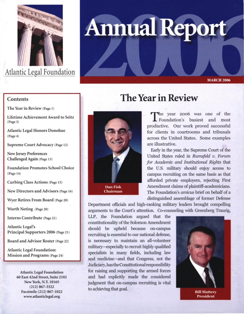 Cover of Atlantic Legal Foundation 2006 Annual Report