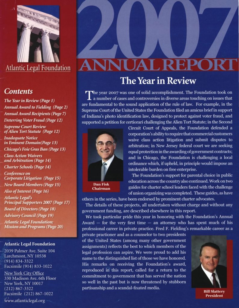 Cover of Atlantic Legal Foundation 2007 Annual Report
