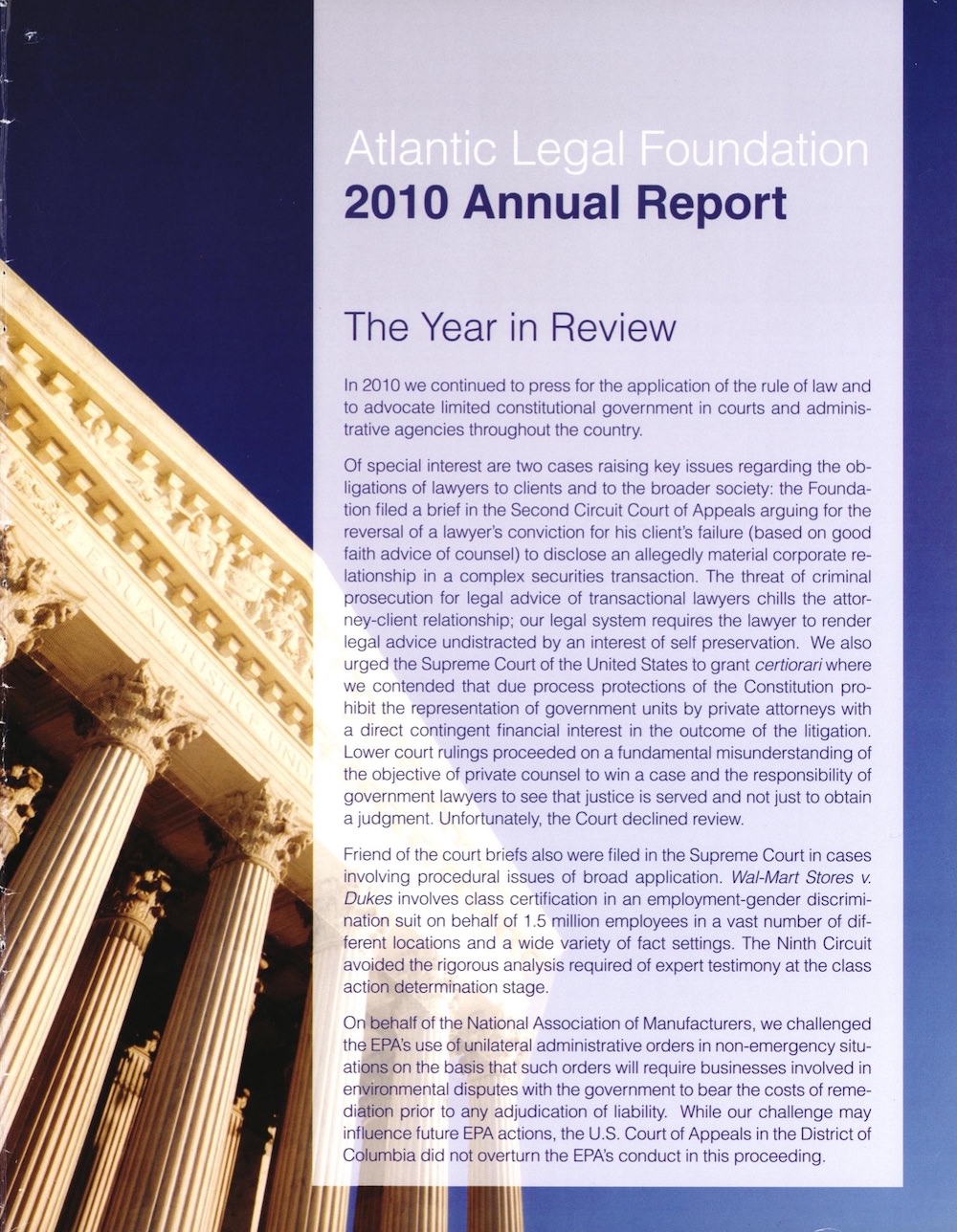 Cover of Atlantic Legal Foundation 2010 Annual Report