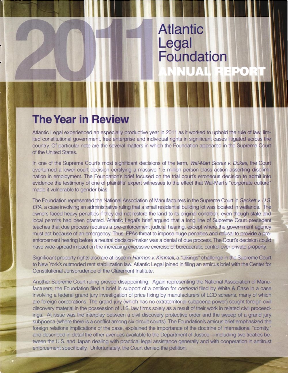 Cover of Atlantic Legal Foundation 2011 Annual Report