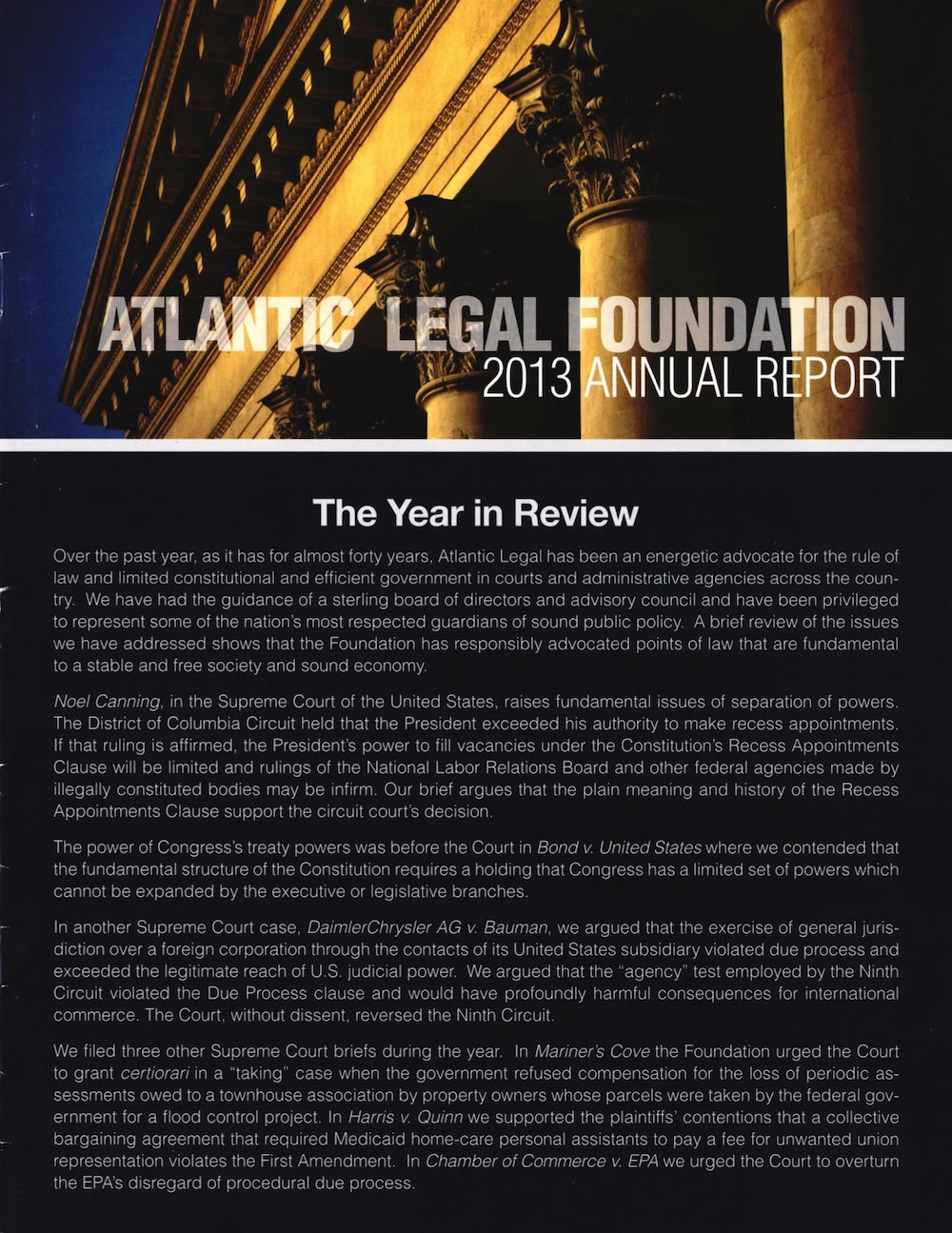 Cover of Atlantic Legal Foundation 2013 Annual Report